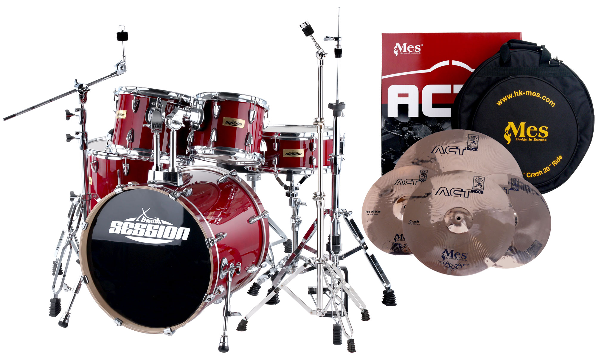 XDrum Pro II Schlagzeug Set Translucent Red & MES Becken Set