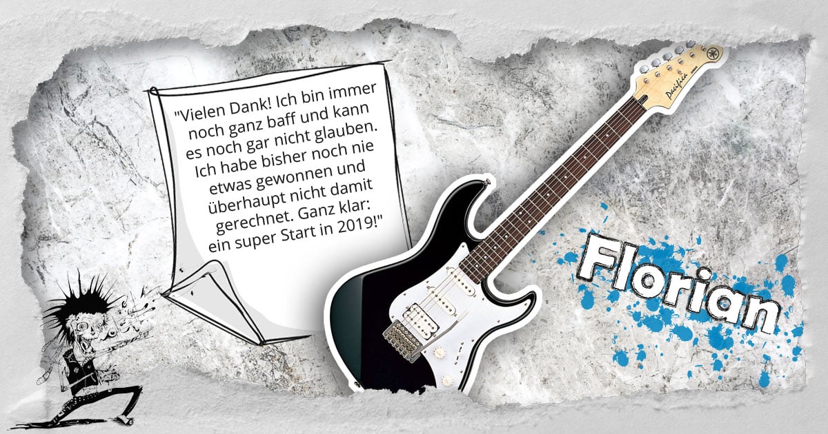 Florian aus dem Ruhrgebiet hat eine Yamaha Pacifica 012 E-Gitarre gewonnen.