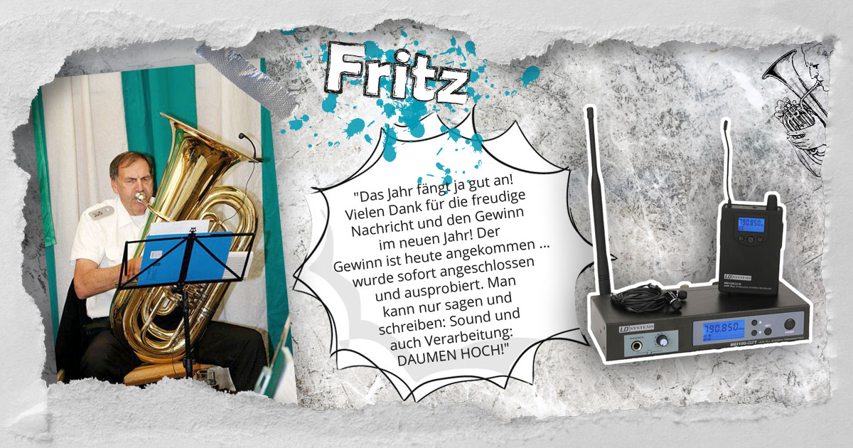 Fritz aus Nordrhein-Westfalen hat ein LD-Systems MEI 100 G2 In-Ear-Monitoring-System gewonnen.
