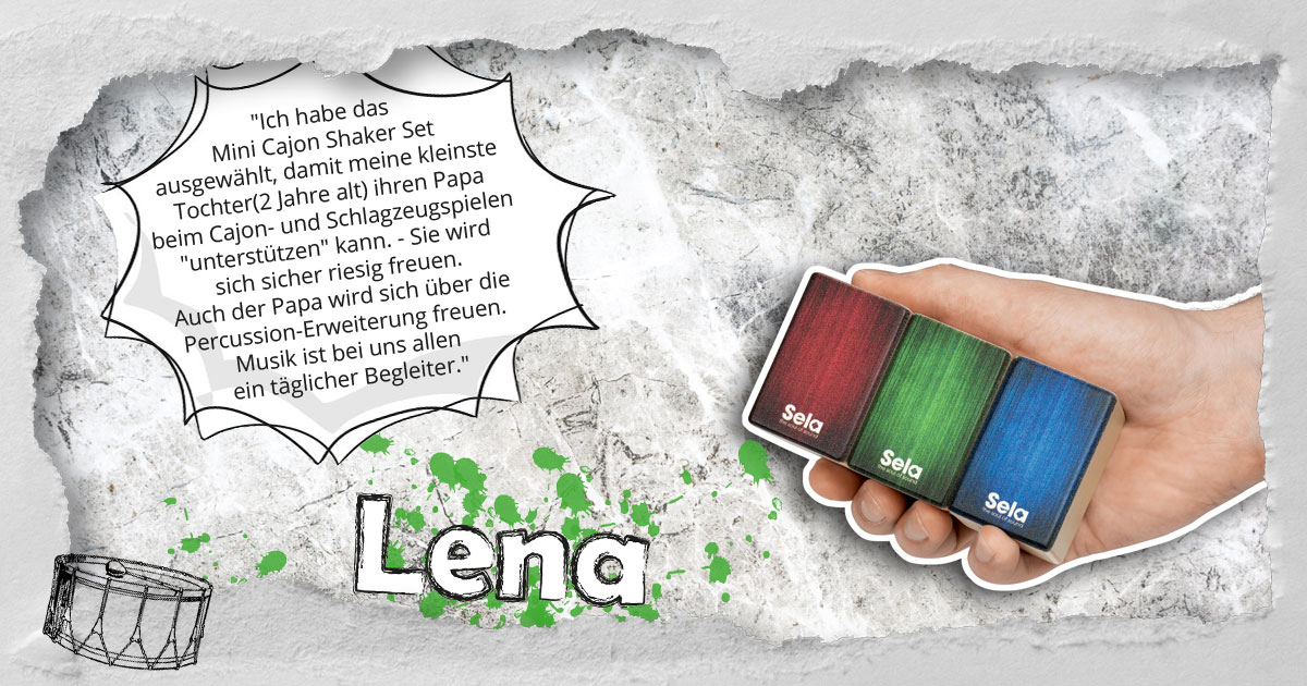 Lena aus Hessen hat ein Sela Mini-Cajon-Shaker-Set gewonnen.