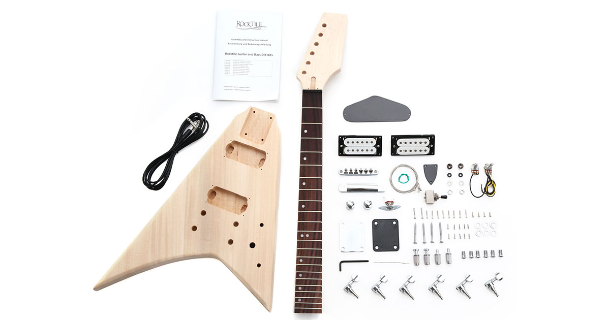Neben der Bratpfanne die Basis fürs Gitarrenprojekt: unser Rocktile E-Gitarren-Bausatz RR-Style