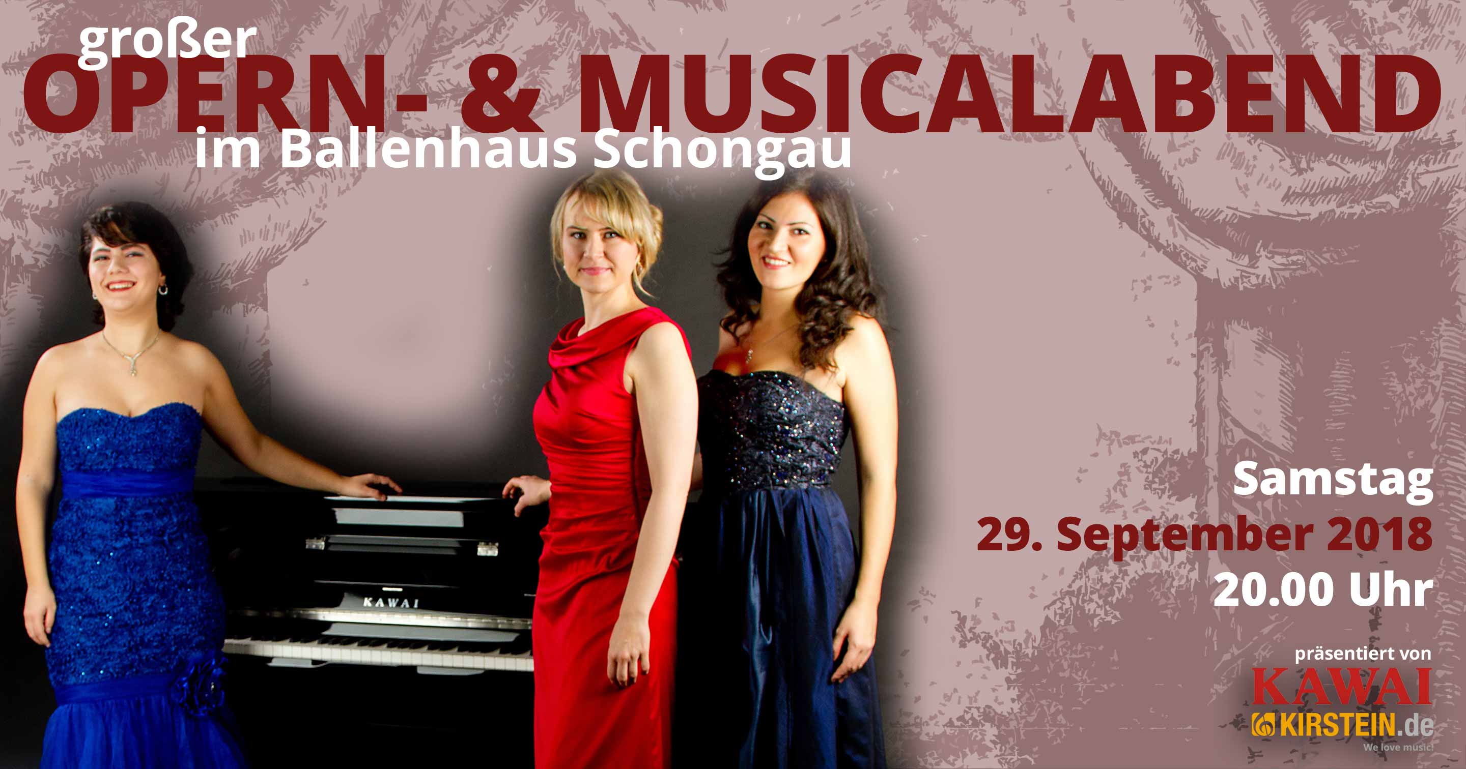 Der Opern- und Musicalabend wird am 29. September 2018 im Ballenhaus in Schongau von Kawai und dem Musikhaus Kirstein präsentiert.