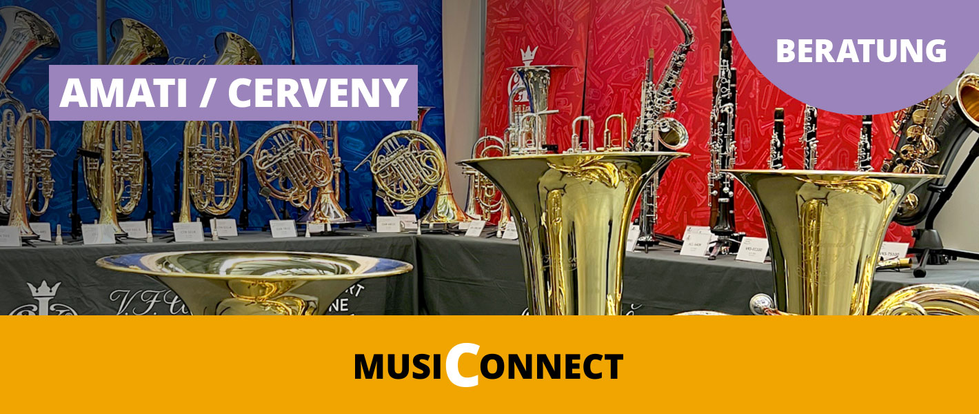 Sonderausstellung Amati und Cerveny bei der MusiConnect 2024 im Musikhaus Kirstein