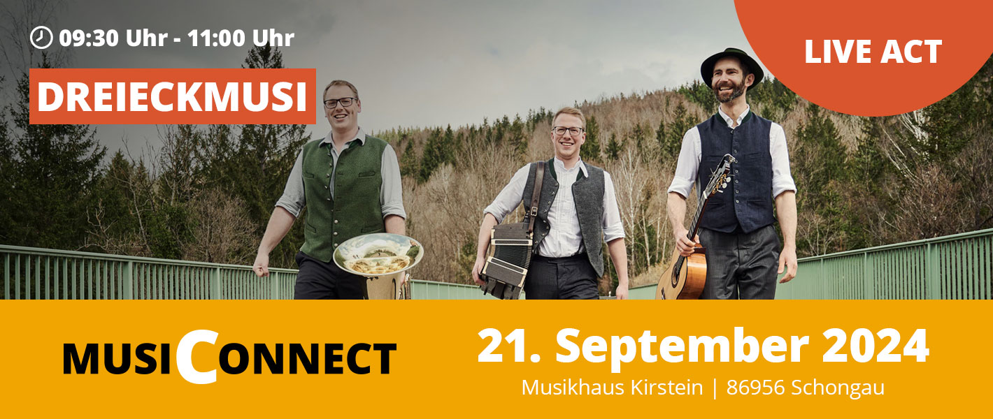Banner Dreieckmusi bei der MusiConnect 2024 im Musikhaus Kirstein