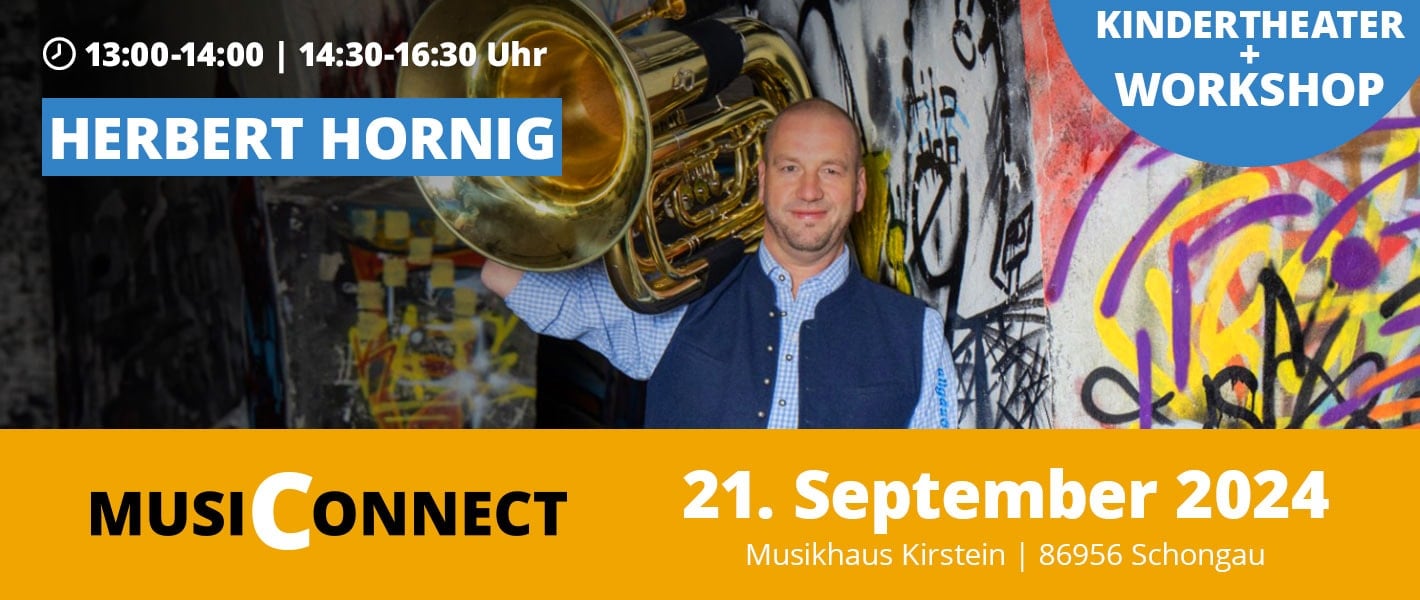 Banner Herbert Hornig bei der MusiConnect 2024 im Musikhaus Kirstein