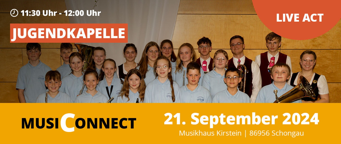Banner Jugendkapelle Schongau bei der MusiConnect 2024 im Musikhaus Kirstein
