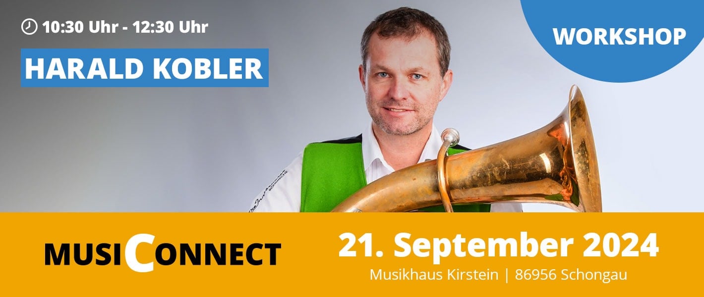 Banner Harald Kobler bei der MusiConnect 2024 im Musikhaus Kirstein