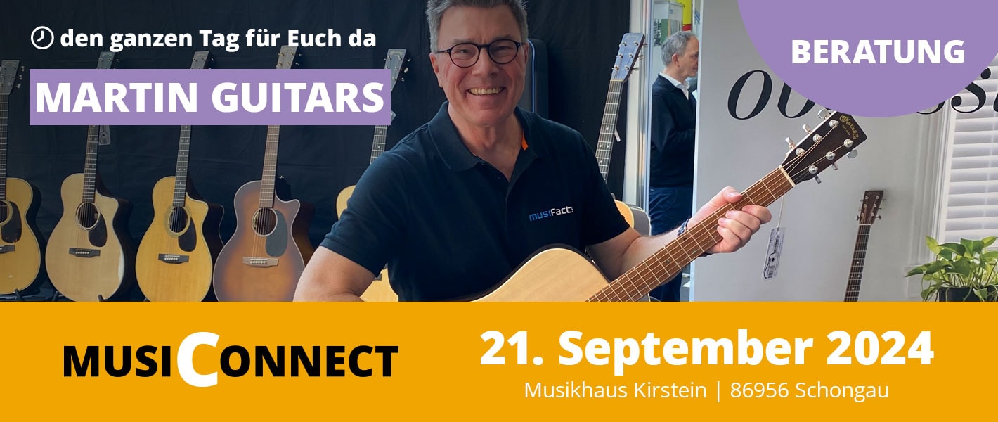 Banner Martin Guitars Expertenberatung bei der MusiConnect 2024 im Musikhaus Kirstein