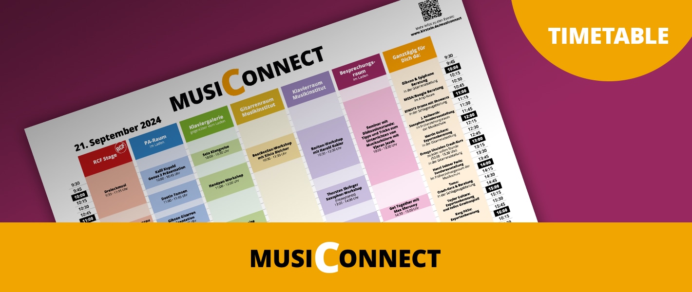 Timetable Zeitenplan zur MusiConnect 2024 im Musikhaus Kirstein