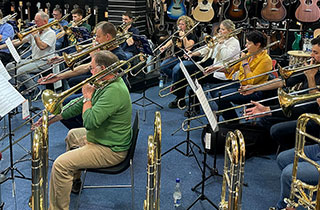 Posaunen-Workshop mit Berthold Schick im Musikhaus Kirstein.