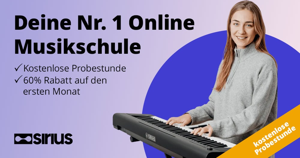 Gratis Probestunde und 60% Rabatt auf den ersten Monat bei der Sirius Online Musikschule