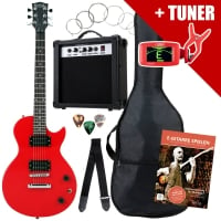 Rocktile L-pak e-gitaarset rood, versterker, tas, stemtoestel, kabel, gordel, snaren