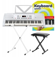 FunKey 61 Keyboard Weiß Set inkl. Keyboardständer, Bank und Keyboardschule