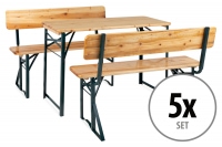 Stagecaptain BBDL-119 Set de 5 - mesa y bancos con respaldo 119 cm color madera natural