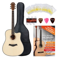 Rocktile WSD-100C NT Guitarra acústica folk, dreadnought con Pack de 5 accesorios y funda
