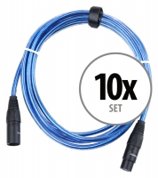 set van 10 Pronomic Stage XFXM-blue-2.5 microfoonkabel XLR 2,5 m metallic blue