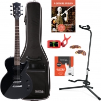 Rocktile LP-100 Guitare Électrique noir BL SET Housse pour + Cordes + support