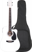 Classic Cantabile WS-10WH-CE Westerngitarre weiß mit Tonabnehmer Taschen Set