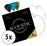 5x Shaman Electric Cuerdas para guitarra acústica incl. 2 cuerdas de repuesto y 3 púas Set