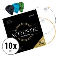10x Shaman Acoustic Corde per chitarra acustica folk, 2 corde di ricambio e 3 plettri inclusi Set
