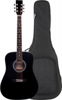 Classic Cantabile WS-10BK-LH Westerngitarre schwarz Linkshänder-Modell Taschen Set
