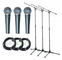 Shure Beta 58A Mikrofon 3x3 Set+ Ständer+ Kabel 3 Mikrofone