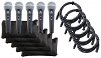 Pronomic Microphone Vocal DM-58 -B avec Interrupteur Set de 5 avec 5 x 5m câble XLR