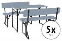Stagecaptain BBDL Hirschgarten Ensemble 5x table et banc gris avec dossier de jardin/balcon 119 cm