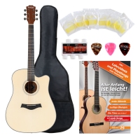 Rocktile WSD-101C NT Guitarra acústica folk, dreadnought Set con Pack de 5 accesorios y funda