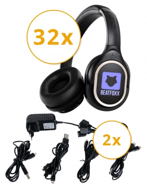 Beatfoxx SDH-340/32 Silent Disco V2 Kopfhörer Set + 2 Ladegeräte