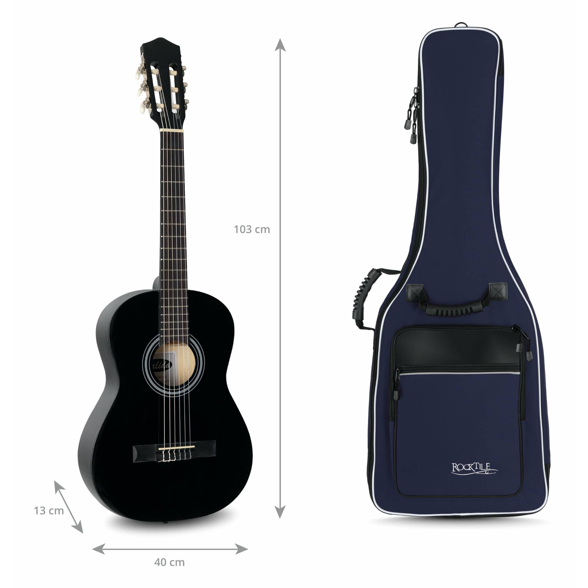 Rocktile Klassik-Gitarrentasche - gepolstert mit Rucksackgarnitur Blau Abbildung 3