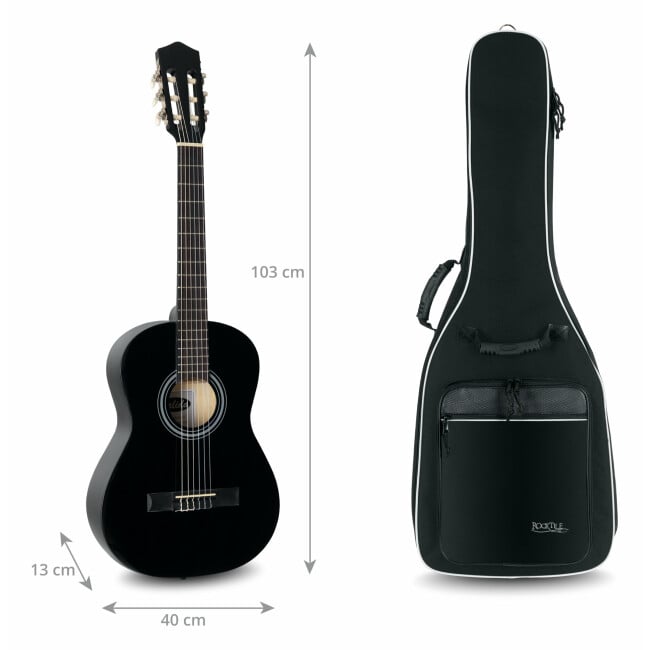 Rocktile Klassik-Gitarrentasche - gepolstert mit Rucksackgarnitur Schwarz Abbildung 3