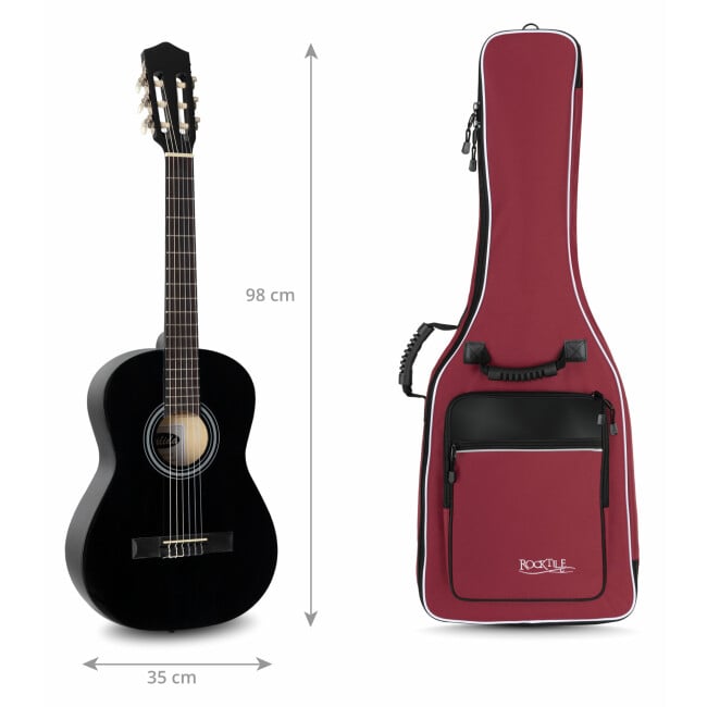 Rocktile Klassik-Gitarrentasche - 3/4 & 7/8 gepolstert mit Rucksackgarnitur Weinrot Abbildung 3