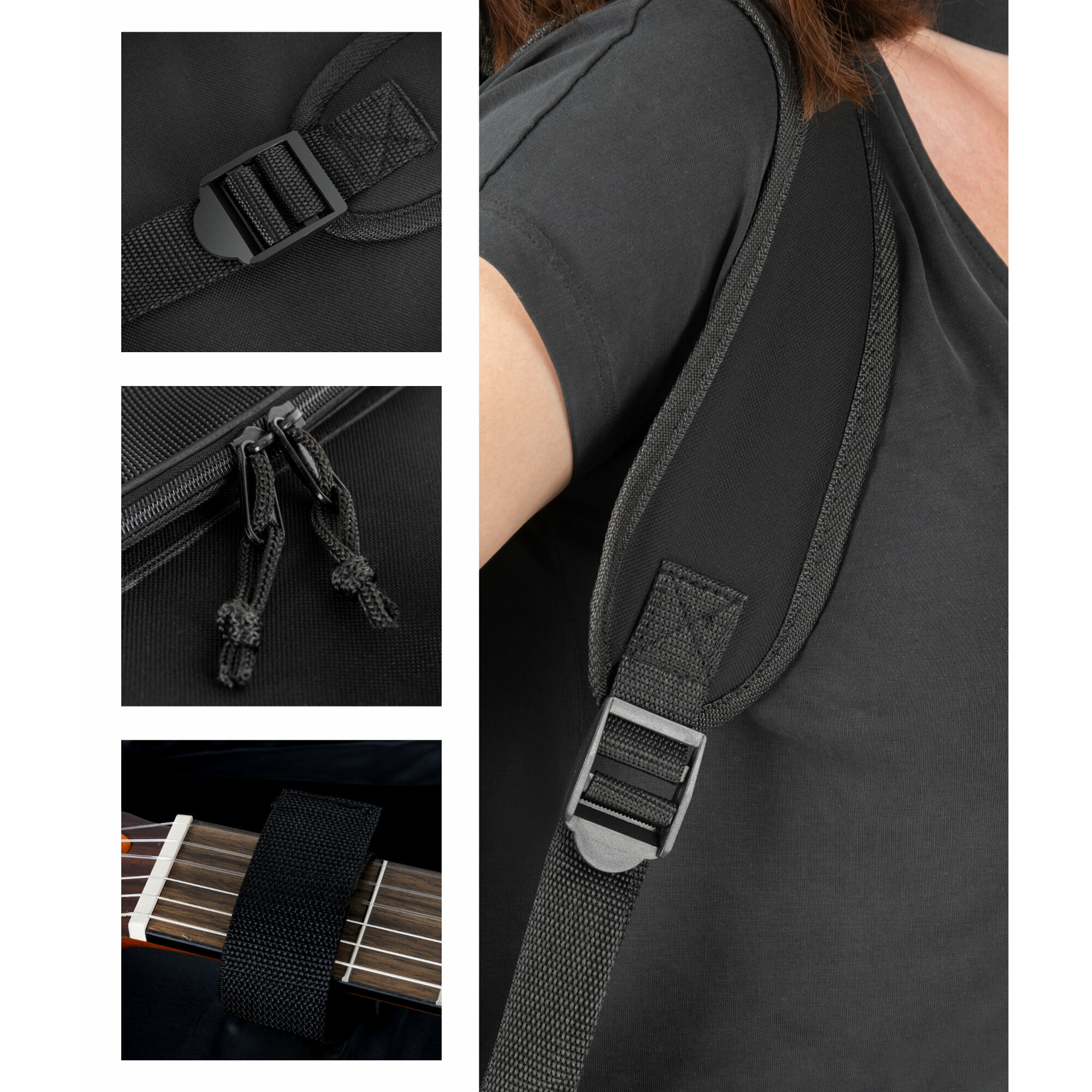 Rocktile Klassik-Gitarrentasche 3/4 & 7/8 - gepolstert mit Rucksackgarnitur schwarz Abbildung 4