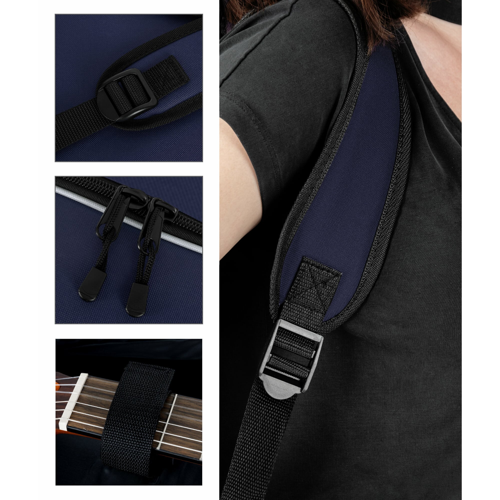 Rocktile Klassik-Gitarrentasche 3/4 & 7/8 - gepolstert mit Rucksackgarnitur Blau Abbildung 4