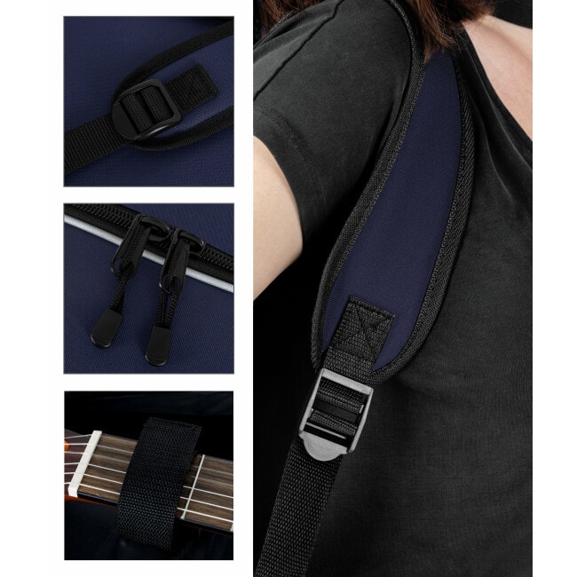 Rocktile Klassik-Gitarrentasche - gepolstert mit Rucksackgarnitur Blau Abbildung 4