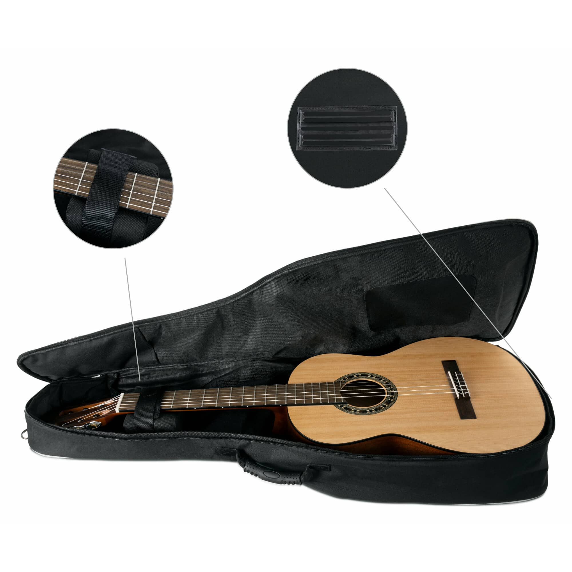 Rocktile Klassik-Gitarrentasche 3/4 & 7/8 - gepolstert mit Rucksackgarnitur schwarz Abbildung 6