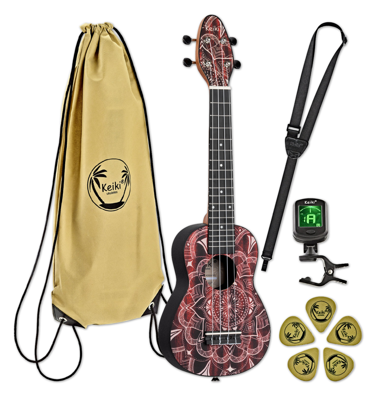 Ortega K2SS-RKC Keiki Superscale Ukulele Pack Red Kaleidoscope