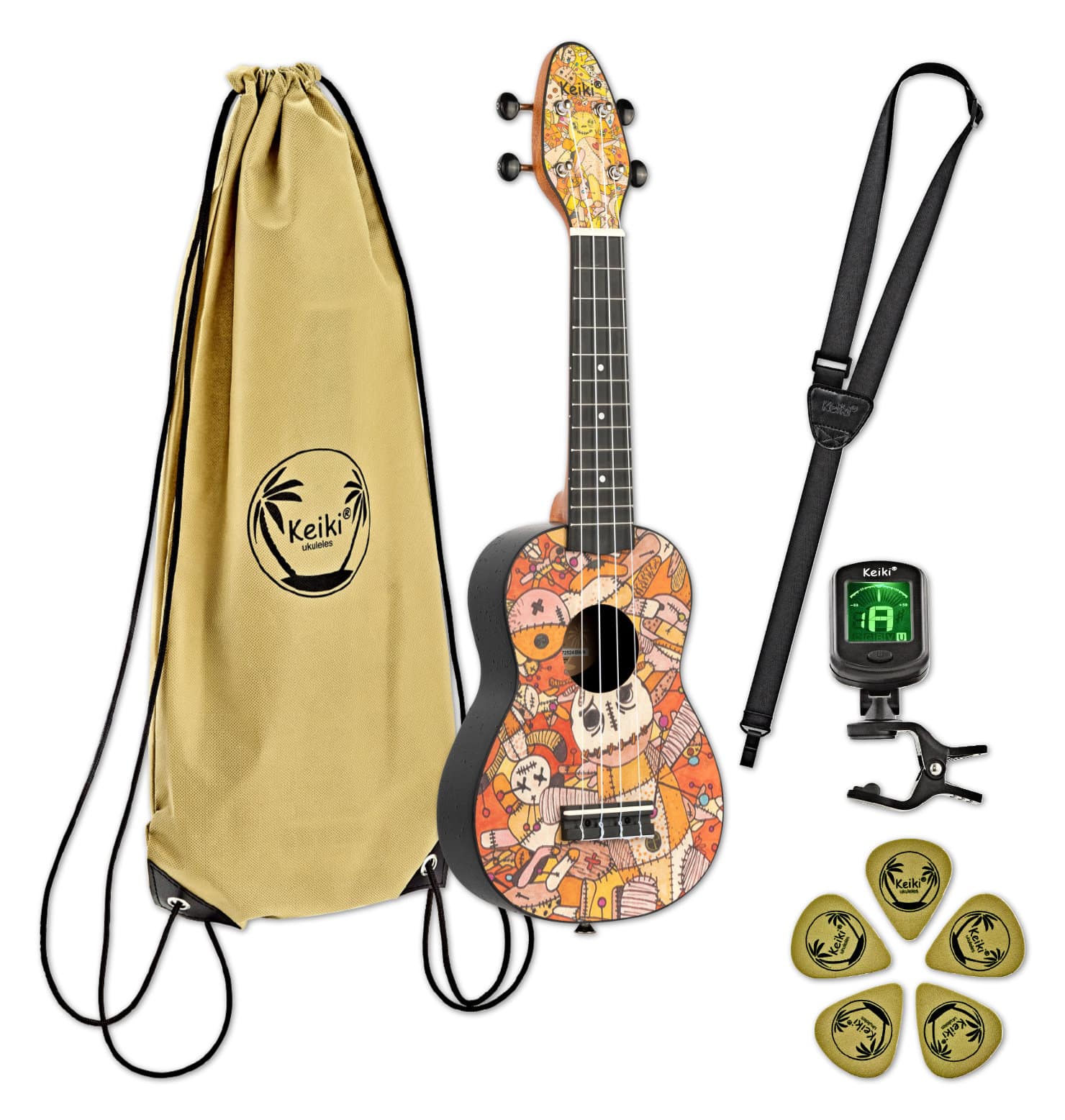 Ortega K2-VP Keiki Sopran Ukulele Pack "Voodoo Puppet"