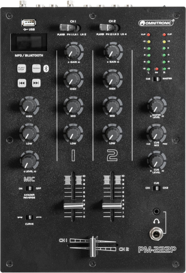 Omnitronic PM-222P 2-Kanal-DJ-Mixer mit Player