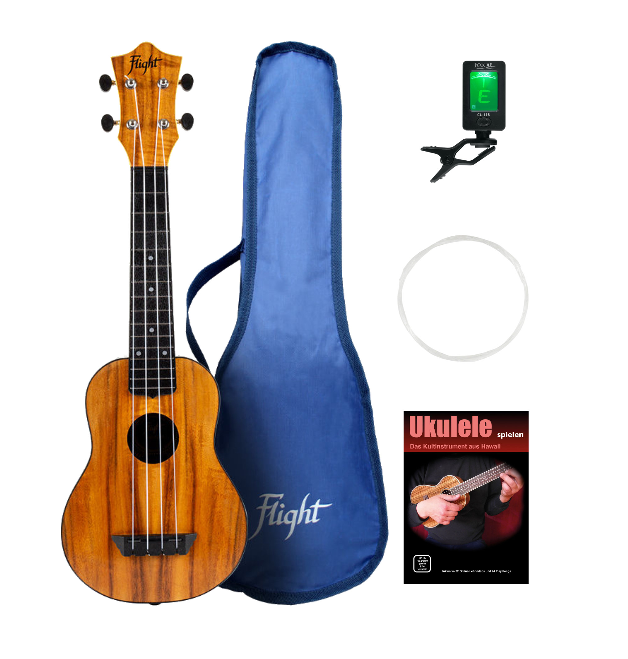 Flight TUS55 Acacia Travel Sopran Ukulele Set