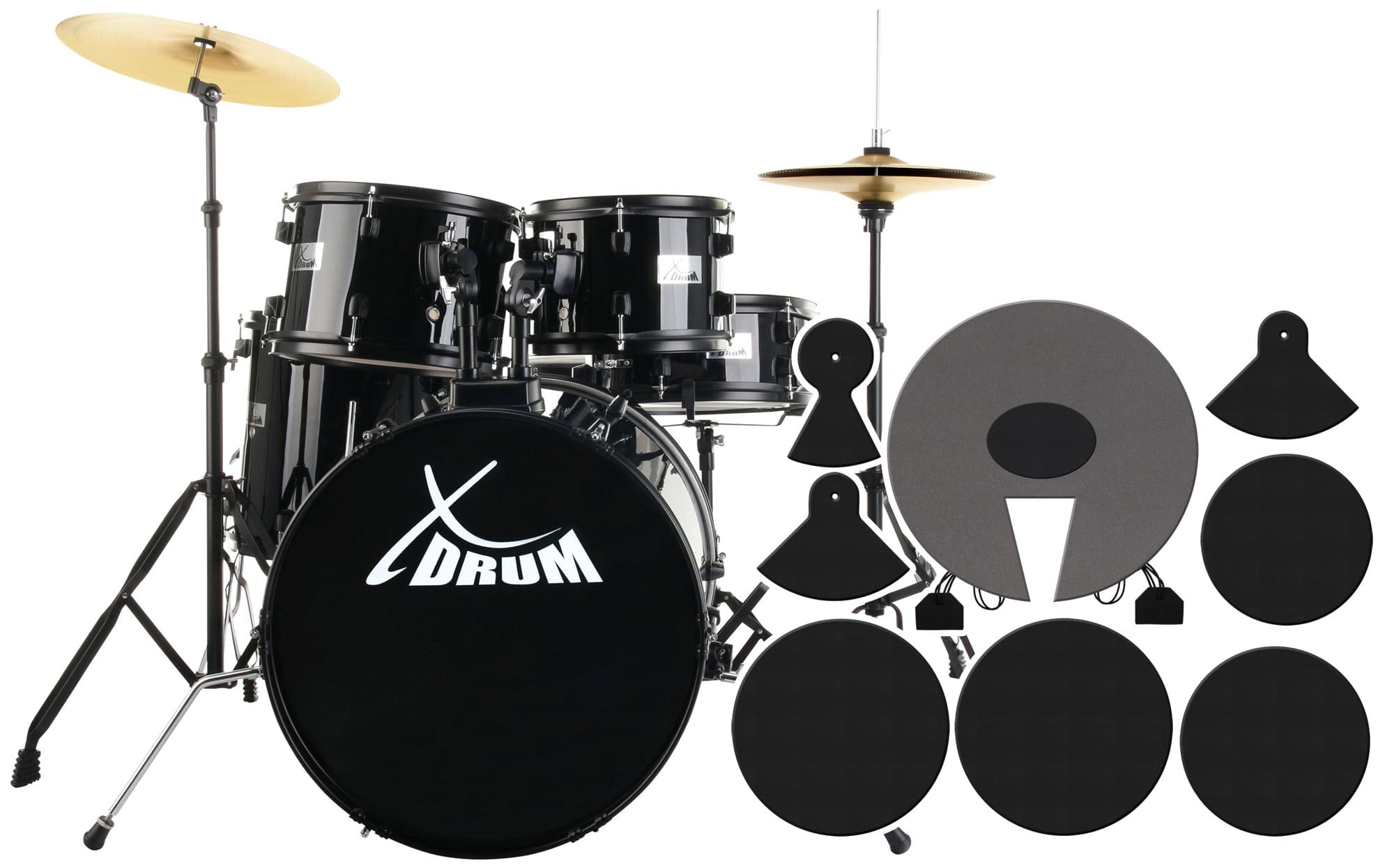 XDrum Rookie 20" Studio Schlagzeug Black plus Dämpferset