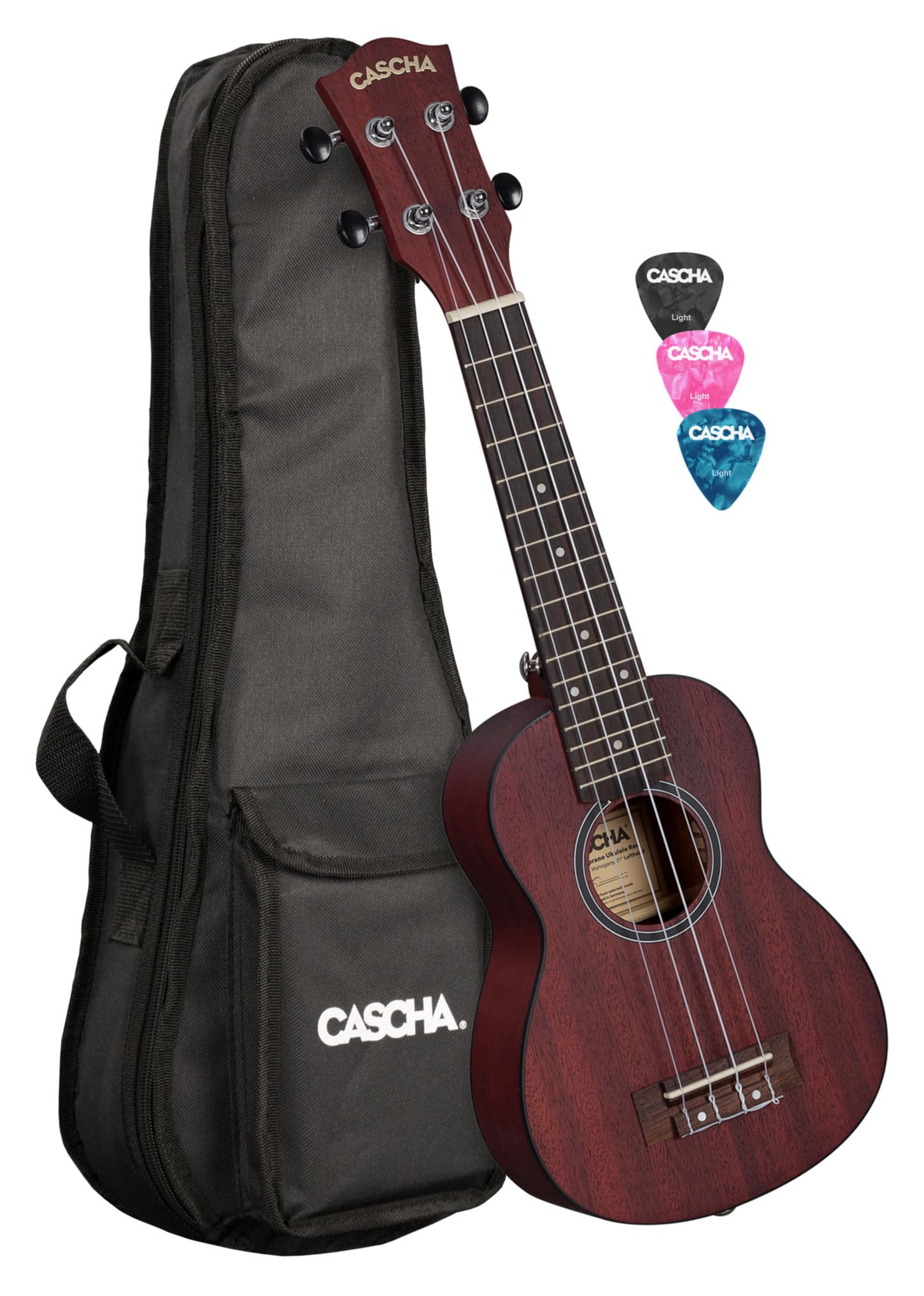 Cascha HH 2263L Premium Mahagoni Sopran Ukulele Set Rot - L