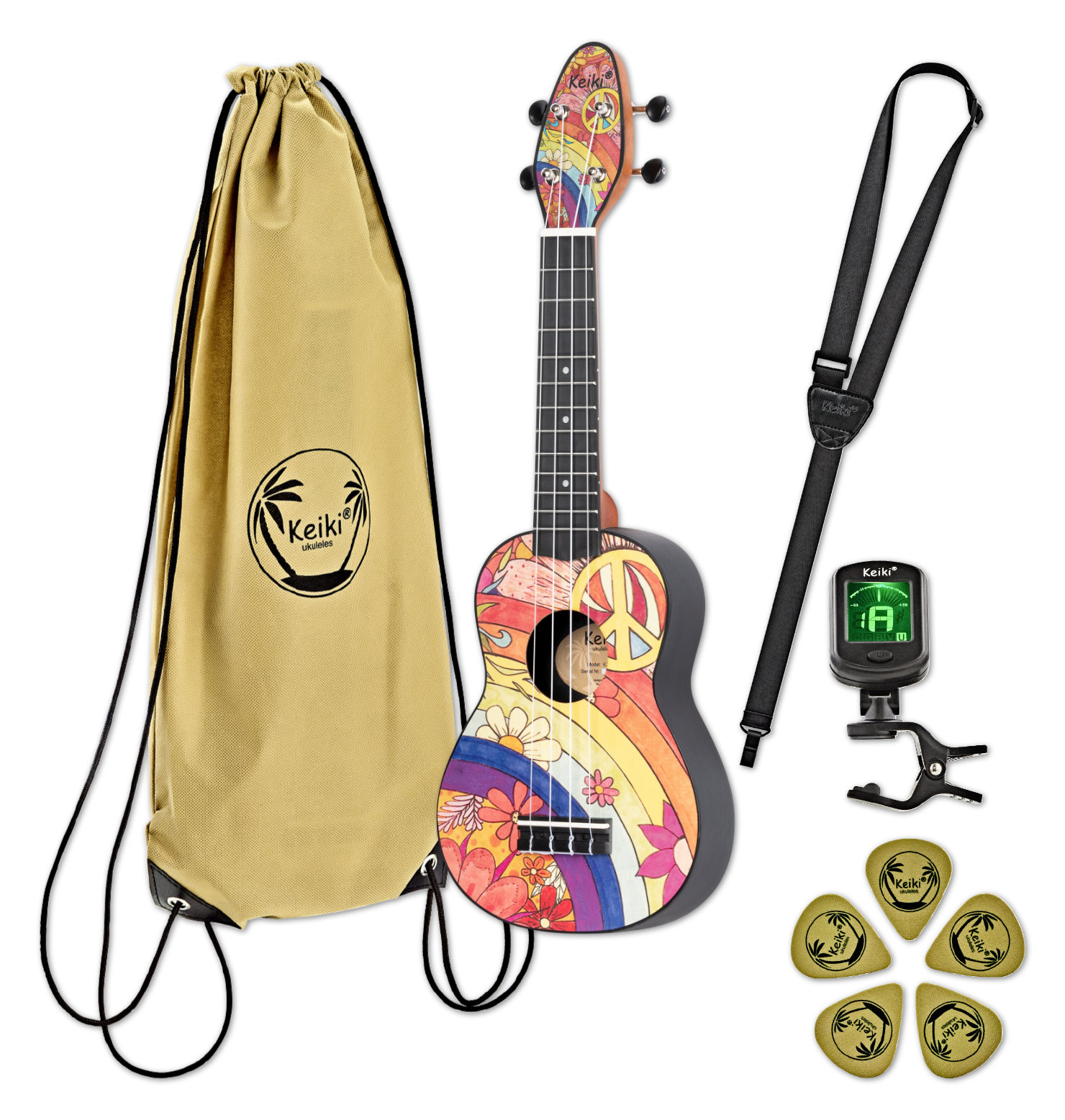 Ortega K2-68-L Keiki Lefthand Sopran Ukulele Pack "Peace '68"  - Retoure (Zustand: sehr gut)