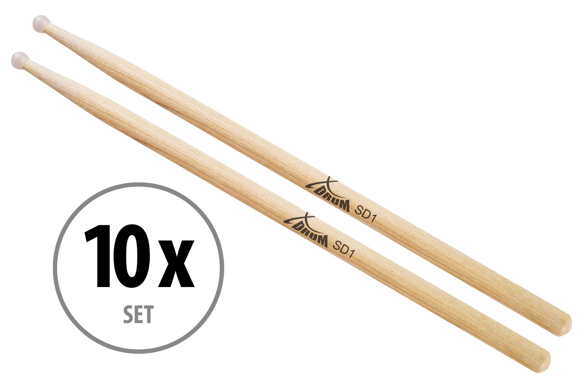 10 Paar XDrum Schlagzeug Sticks SD1, Hickory, Nylon Tip