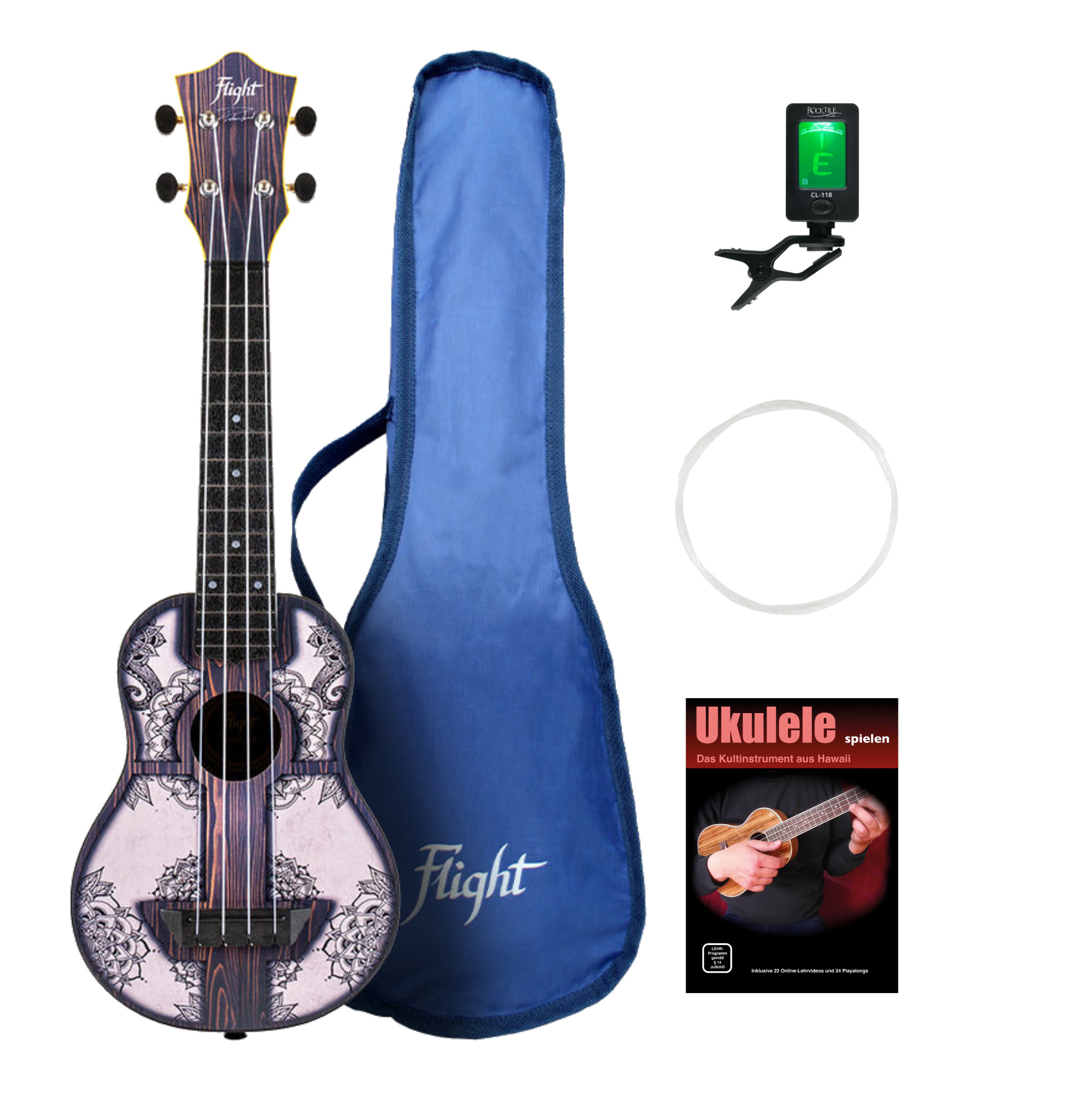 Flight TUS40 Mandala Wood Travel Sopran Ukulele Set