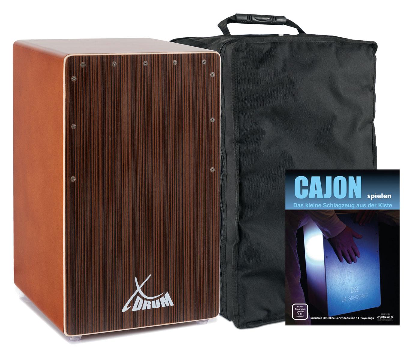 XDrum Cajon El Bajo Bass Port Cocoa Brown/Ebony Set inkl. Cajonschule & Tasche