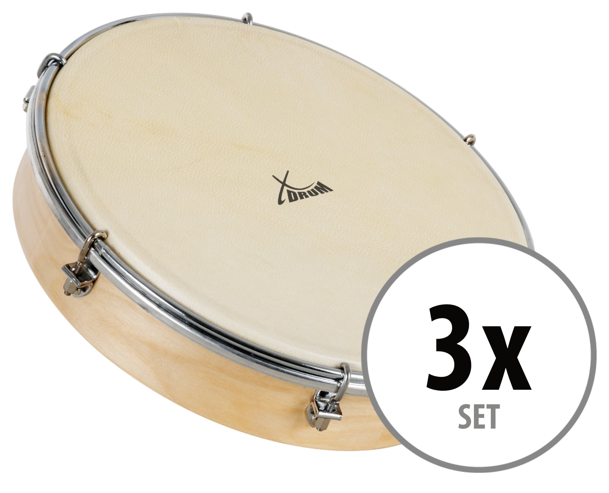 XDrum HTM-10S 10" Handtrommel mit Natur-Fell 3x Set