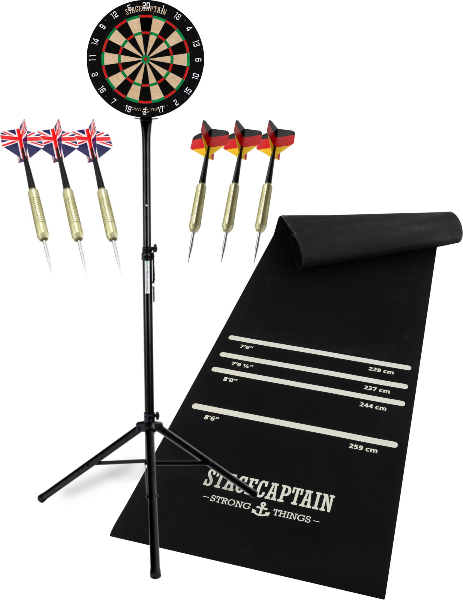 Stagecaptain DBS-1715C BullsEye Champion Dartscheibe + Ständer und Matte Set Schwarz