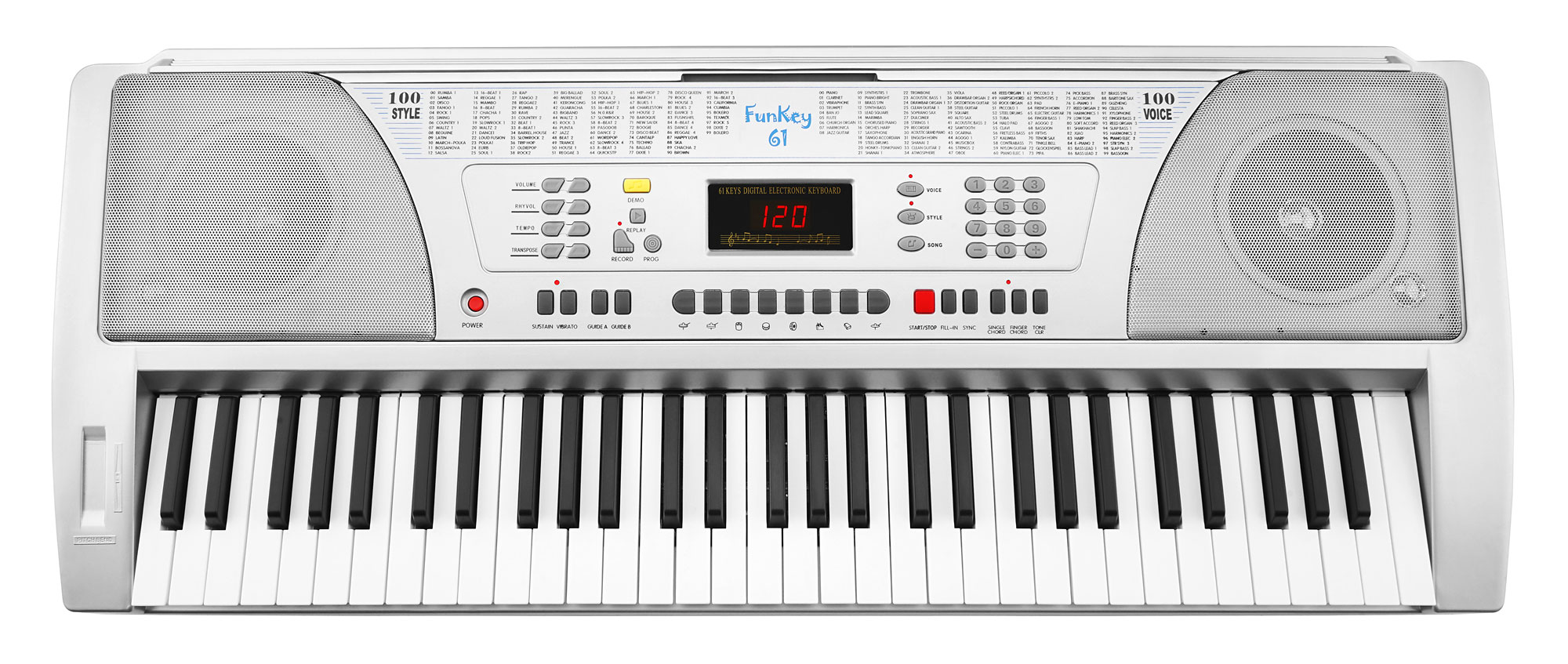 FunKey 61 SL Keyboard inkl. Netzteil und Notenhalter Silber  - Retoure (Zustand: sehr gut)